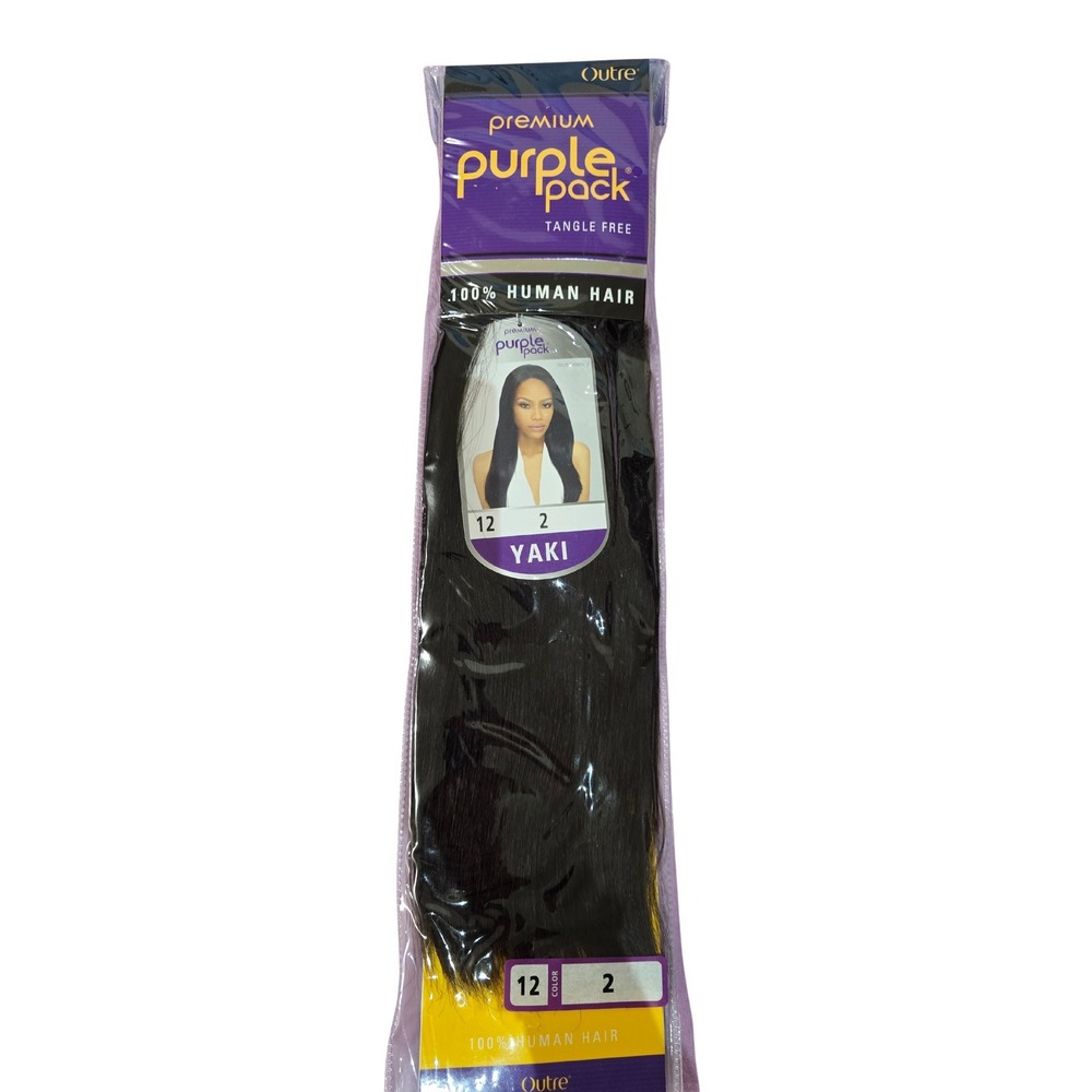 Outre Premium 100% Human Hair Weave Purple Pack Yaki 3 PACKS 12" Color #2